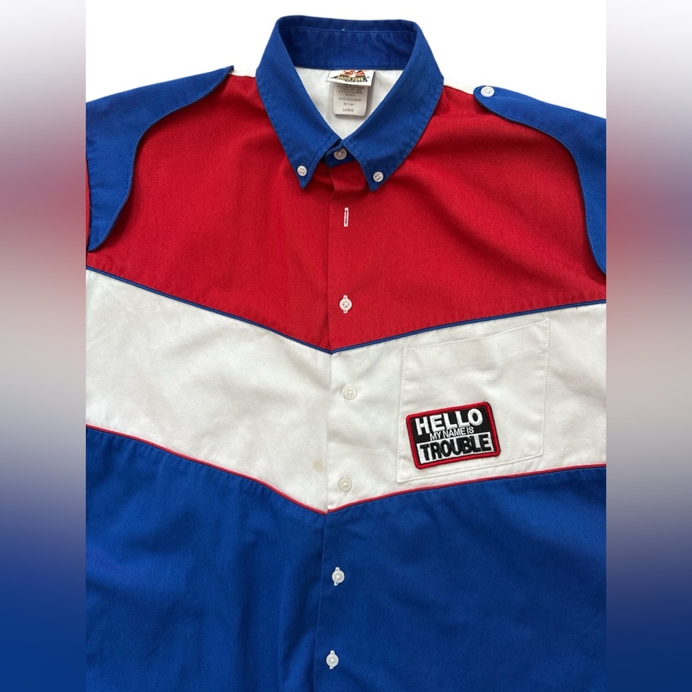 Vintage Y2K Color Block Race Shirt Size Large Speed Zone Race Gear Men’s Buttons